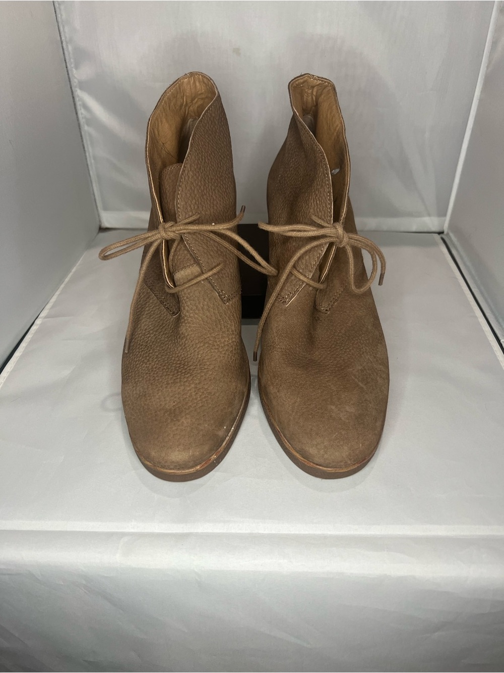 NTM: Lucky Brand Junes Leather Wedge Ankle Booties Taupe Brown Size 10M 40